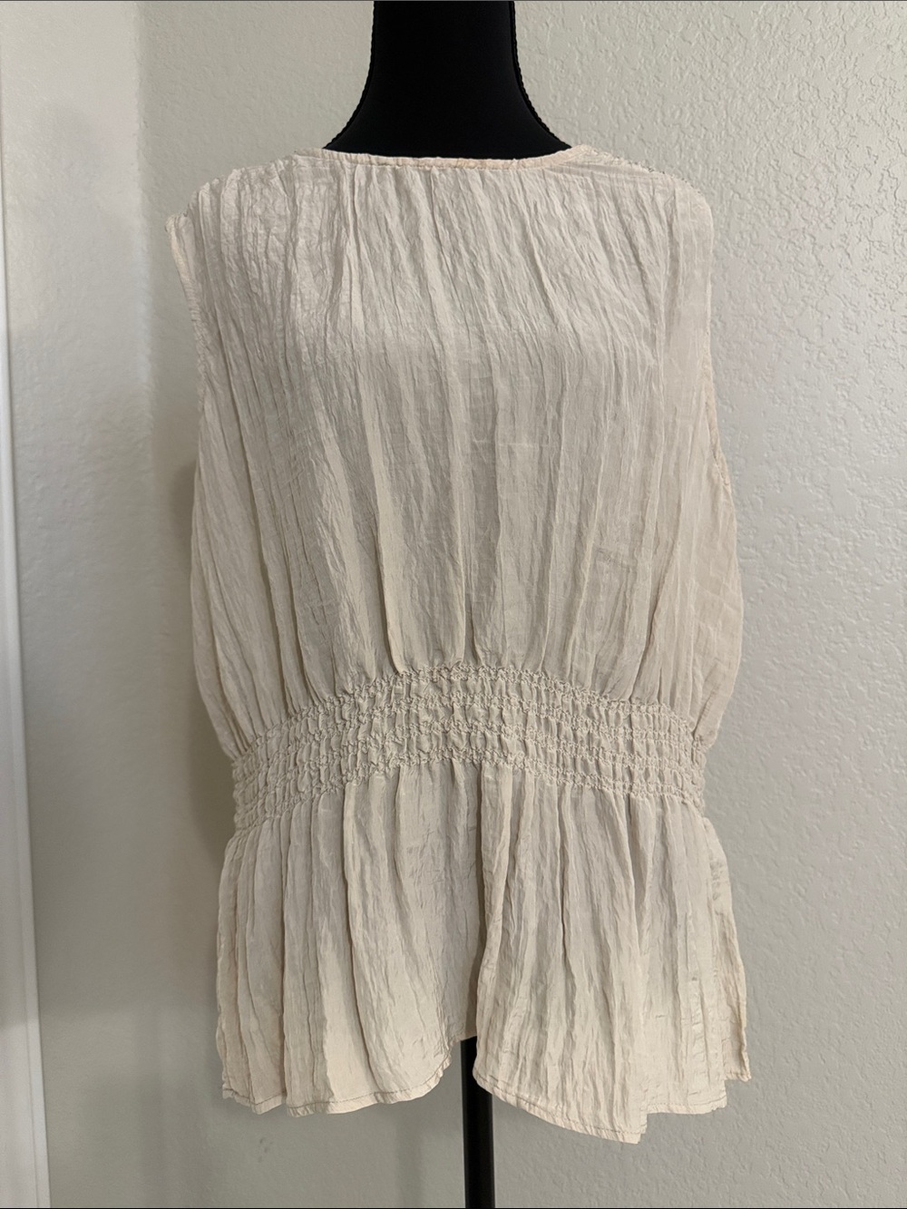 Maurices Cream Smocked-Waist Sleeveless Blouse